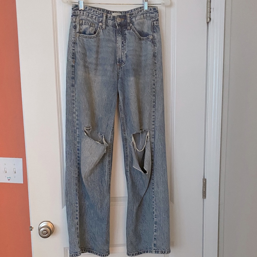 Wide Leg Distressed Denim Pants